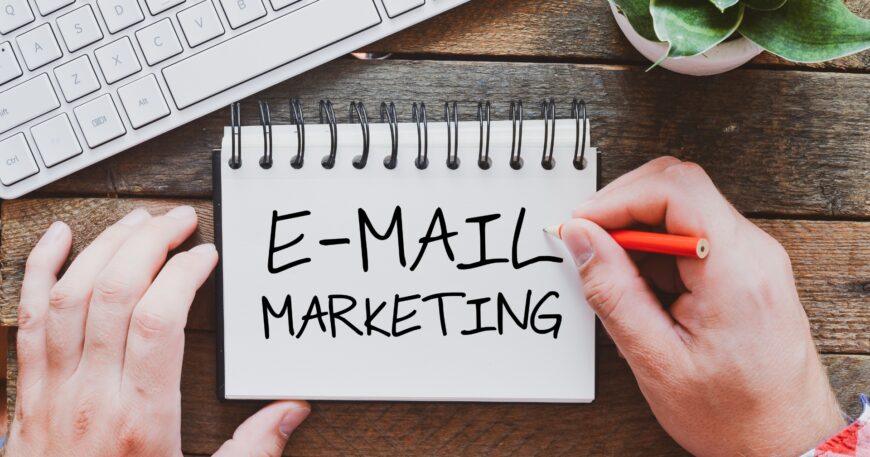 Illustration depicting various email marketing strategies with KLizard Technology logo in the background.